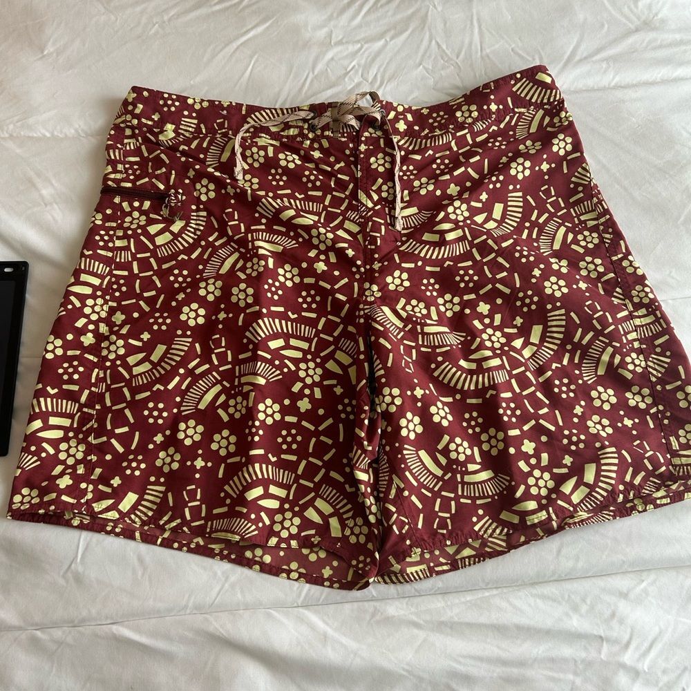 Patagonia Burgundy and Yellow Patterned board shorts